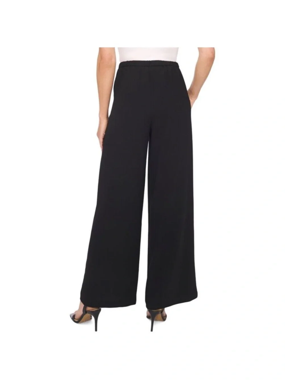 Size M,L,XL CeCe Black Wide Leg Drawstring Pants with Button Detail Faux Pockets